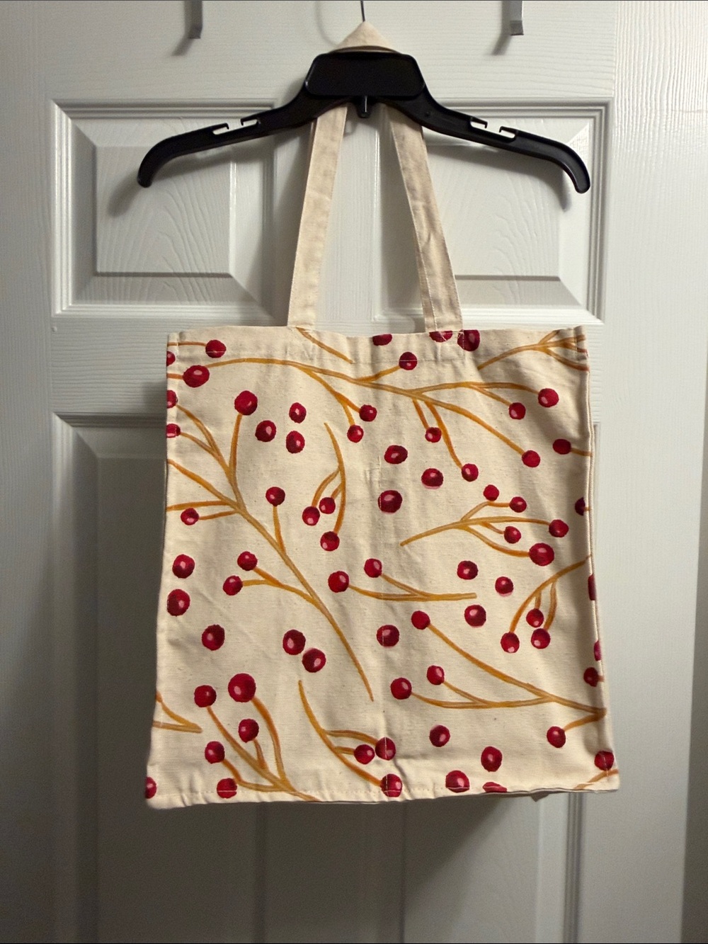 Canvas Market Bag w/Red Berry Print